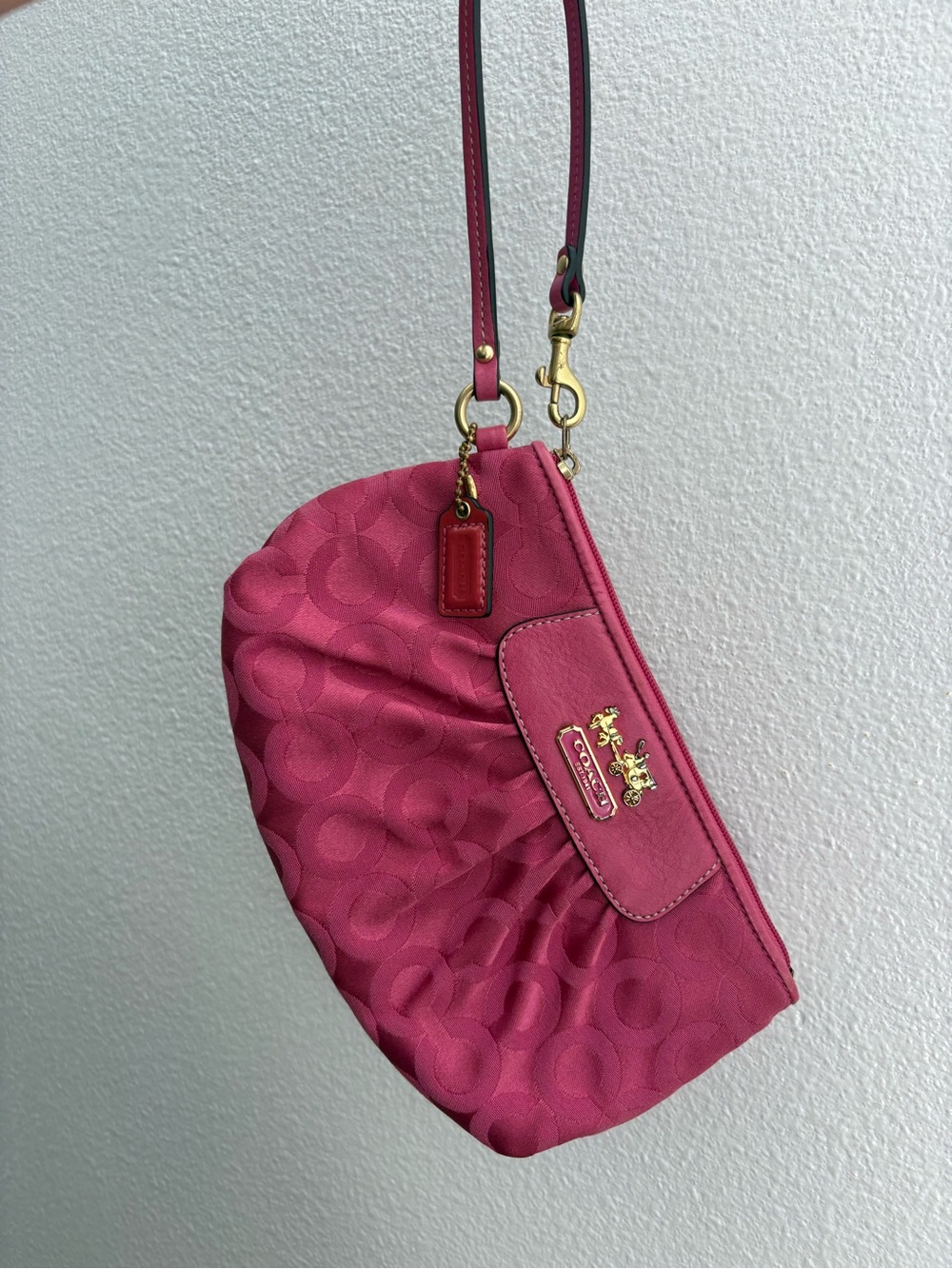 Coach Fuchsia Signature Wristlet with Gold Hardware